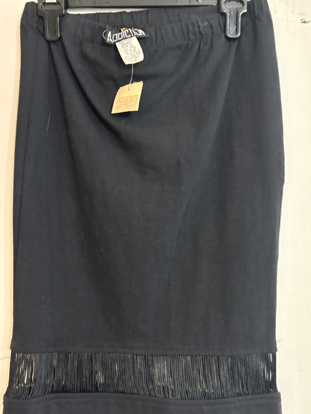Vintage 1990s ADDICTION Black stretchy Bottom Fringe Skirt - Size S - Never Worn